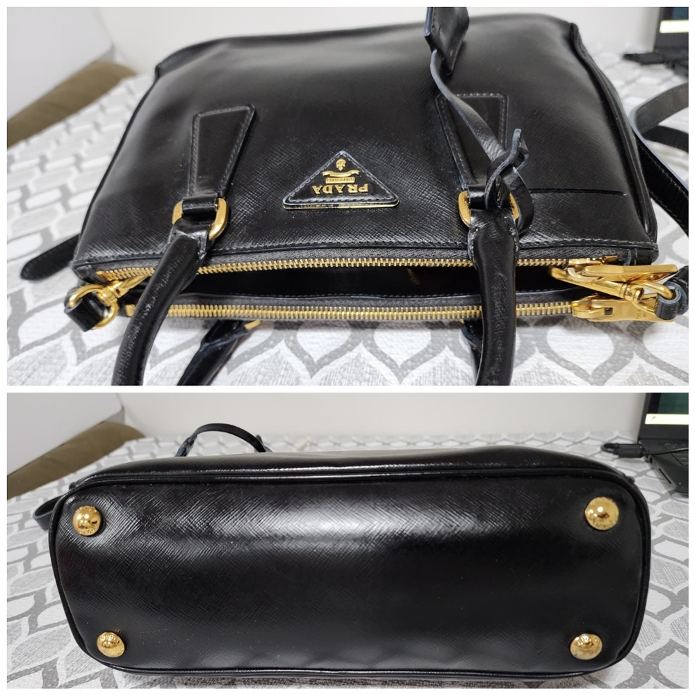 Prada Saffiano Patent Leather Galleria Double Zip Small Tote Black - Picture 9 of 16